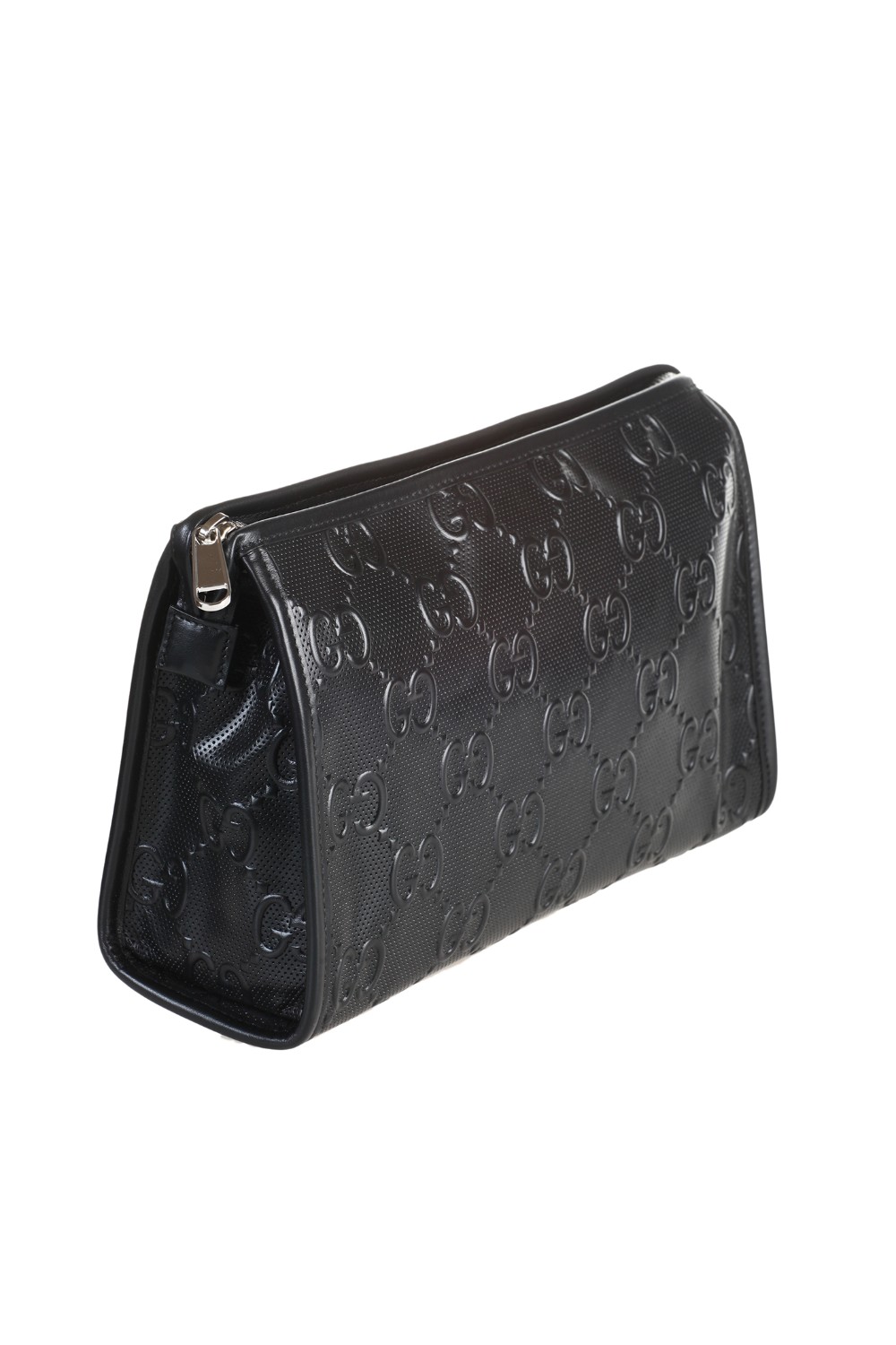 shop GUCCI  Beauty: Gucci beauty GG Embossed in pelle nera.
Finiture color argento.
Doppia G.
Chiusura con zip.
Dimensioni: L 18cm x A 11,5cm x P 3cm.
Made in Italy.. 625568 1W3AN-1000 number 4504945